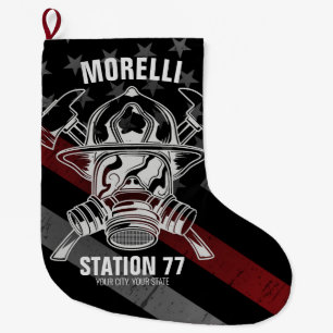 Grande Chaussette De Noël Nom personnalisé Pompier Station du service d'ince
