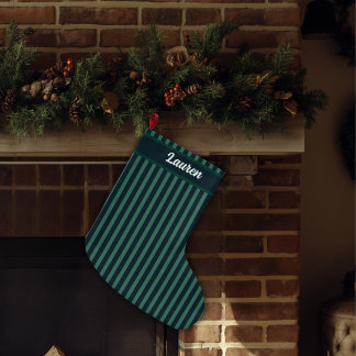 Grande Chaussette De Noël Nom personnalisé - Rayé Classique Nostalgique