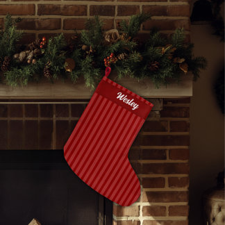 Grande Chaussette De Noël Nom personnalisé - Rayé Classique Nostalgique