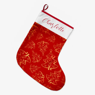 Grande Chaussette De Noël Nom personnalisé rouge et or