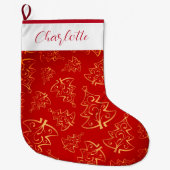 Grande Chaussette De Noël Nom personnalisé rouge et or (Devant)
