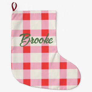 Grande Chaussette De Noël Nom personnalisé Xmas rose En vichy