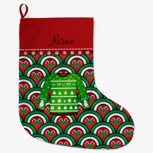 Grande Chaussette De Noël Nom vert moche chandail de noël demi-cercles