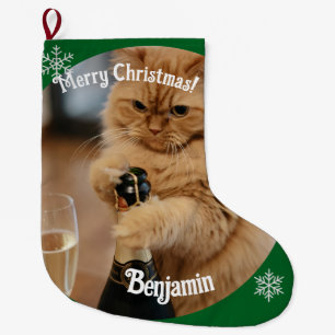 Grande Chaussette De Noël Noms de photo de chat roux Personnaliser