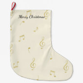 Grande Chaussette De Noël Notes de musique en or blanc Noël (Devant)