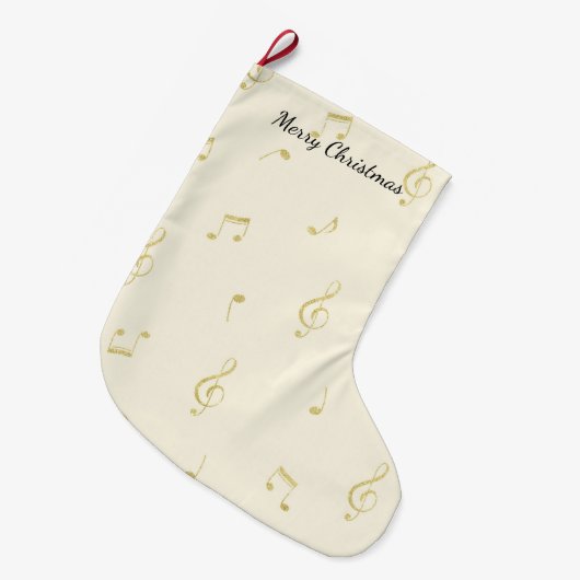 Grande Chaussette De Noël Notes de musique en or blanc Noël (Devant (Accrochage))