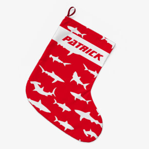 Grande Chaussette De Noël Novelty Shark Lover Red and White Festive