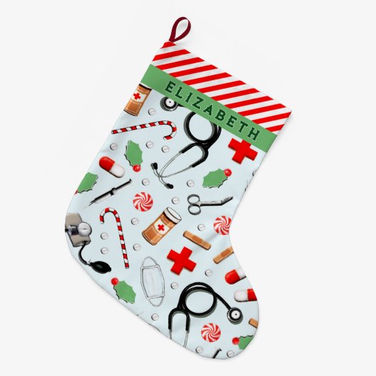 Grande Chaussette De Noël Objet de collection Noël Infirmière (Devant (Accrochage))