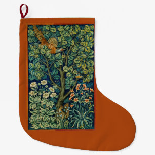 Grande Chaussette De Noël Oiseau Faisan dans un Arbre (par William Morris)