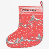 Grande Chaussette De Noël Oiseaux de Noël roses et bouches de neige (Dos)
