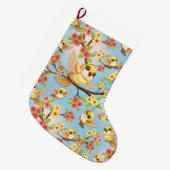 Grande Chaussette De Noël Oiseaux mignons et heureux parmi les fleurs du pri (Devant (Accrochage))