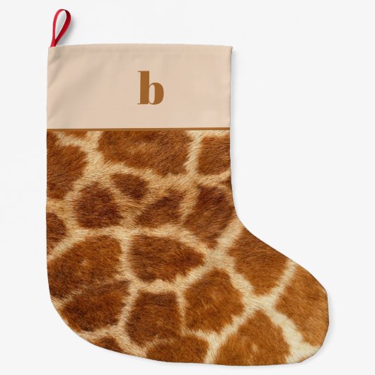 Grande Chaussette De Noël Orange Brown Giraffe Imprimer Monogramme Noël (Devant)
