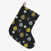 Grande Chaussette De Noël Ornements de Noël rétro Or noir (Devant (Accrochage))