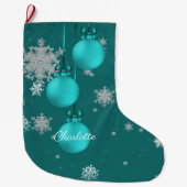 Grande Chaussette De Noël Ornements de Noël turquoises (Devant)