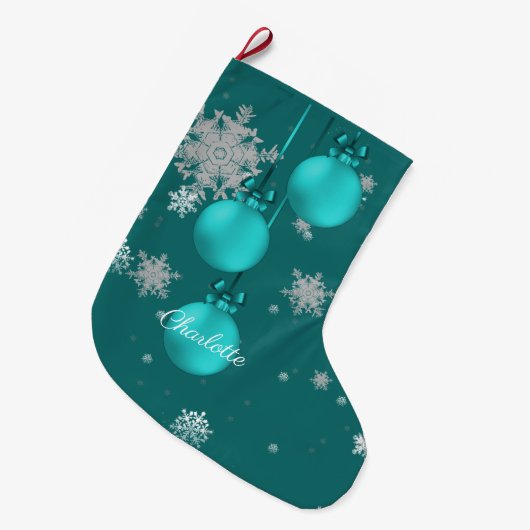 Grande Chaussette De Noël Ornements de Noël turquoises (Devant (Accrochage))