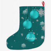 Grande Chaussette De Noël Ornements de Noël turquoises (Dos)
