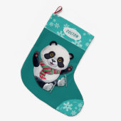 Grande Chaussette De Noël Ours de panda de patinage sur glace turquoise de f (Devant (Accrochage))