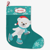 Grande Chaussette De Noël Ours de patinage Turquoise (Devant)
