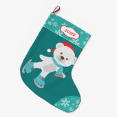 Grande Chaussette De Noël Ours de patinage Turquoise (Devant (Accrochage))