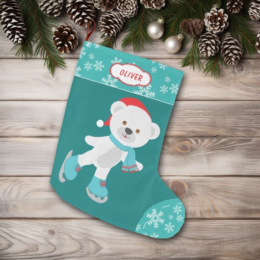 Grande Chaussette De Noël Ours de patinage Turquoise