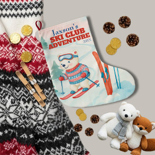 Grande Chaussette De Noël Ours polaire bébé Aventure Ski Club