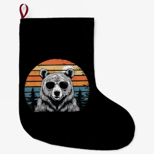 Grande Chaussette De Noël Ours Vintage avec Lunettes de Soleil