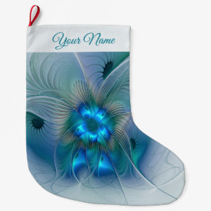 Grande Chaussette De Noël Ovations debout, Fractale bleue abstraite propre n