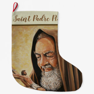 Grande Chaussette De Noël Padre Pio avec Crucifix