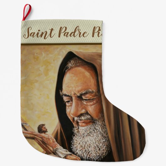 Grande Chaussette De Noël Padre Pio avec Crucifix (Devant)