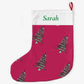 Grande Chaussette De Noël Pagode de Noël verte rouge motif d'arbre (Dos)