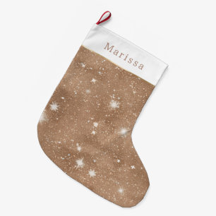 Grande Chaussette De Noël Paillettes Noël Marron Chaud Brillant  