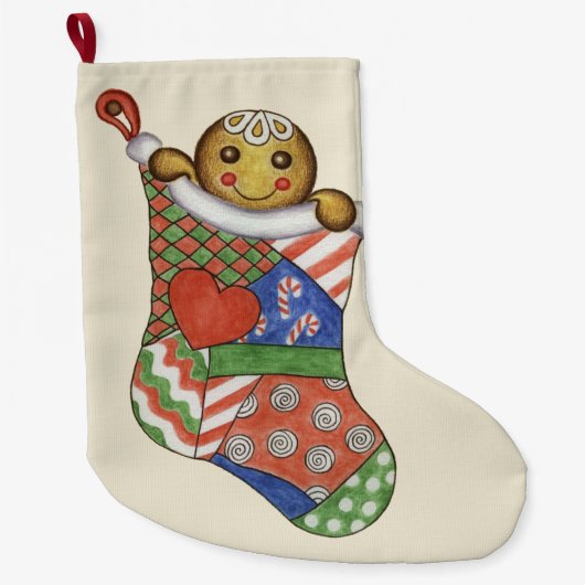 Grande Chaussette De Noël Pain d'épice Garçon Stocking (Devant)