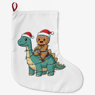 Grande Chaussette De Noël Pain D'Épices À Rider Un Dinosaure Père Noël Noël