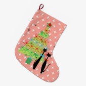 Grande Chaussette De Noël Paire de chat Cool moderne de l'ère rétro atomique (Devant (Accrochage))