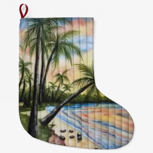 GRANDE CHAUSSETTE DE NOËL PALMIERS TROPICAUX AVEUGLES DE PLAGE