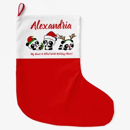 Grande Chaussette De Noël Pandas de Noël personnalisés (Devant)