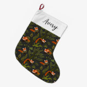 Grande Chaussette De Noël Pandas rouges en Forêt Noir Personnalisé (Devant (Accrochage))
