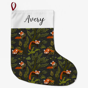Grande Chaussette De Noël Pandas rouges en Forêt Noir Personnalisé