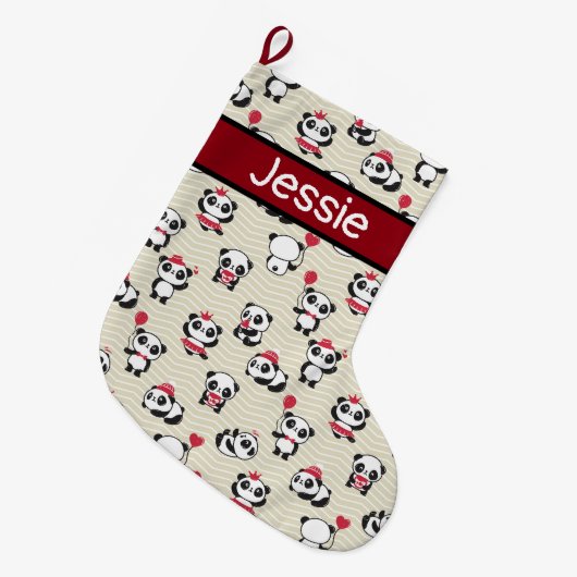 Grande Chaussette De Noël Pandas Whimsical personnalisable (Devant (Accrochage))