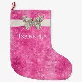 Grande Chaussette De Noël Papillon bijoux à étincelle rose (Devant)