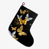 Grande Chaussette De Noël Papillons blancs et dorés (Devant (Accrochage))