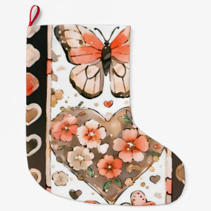 Grande Chaussette De Noël Papillons, Coeurs et Fleurs