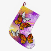 Grande Chaussette De Noël Papillons Monarque sur Arrière - plan pourpre (Devant (Accrochage))