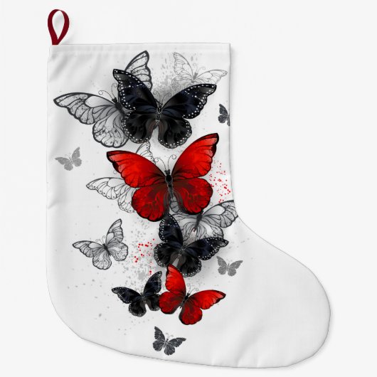 Grande Chaussette De Noël Papillons noirs et rouges volants (Devant)