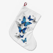 Grande Chaussette De Noël Papillons volants bleus Morpho (Devant (Accrochage))