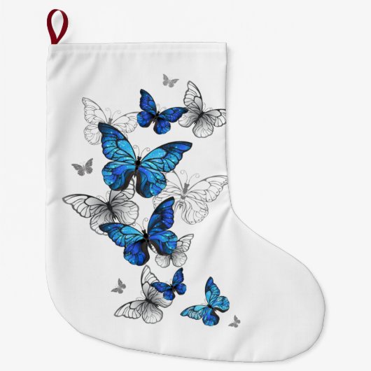 Grande Chaussette De Noël Papillons volants bleus Morpho (Devant)