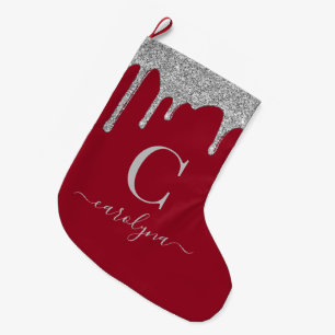 Grande Chaussette De Noël Parties scintillant à étincelles en argent sur Mon
