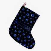 Grande Chaussette De Noël Parties scintillant bleue chien patte motif Monogr (Devant (Accrochage))