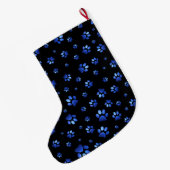 Grande Chaussette De Noël Parties scintillant bleue chien patte motif Monogr (Dos (Accrochage))