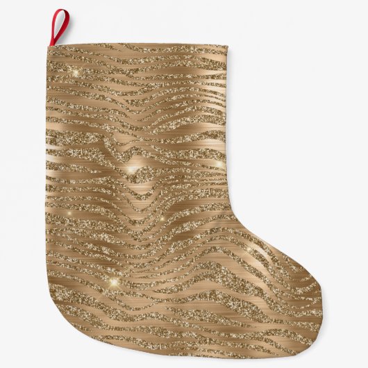 Grande Chaussette De Noël Parties scintillant brillante d'or Sparkle Zebra P (Devant)